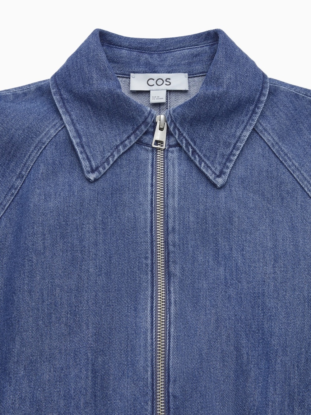 COS L Denim Zip Up Midi Dress Back Pleats Structural Architectural Modern Collar - Picture 3 of 13